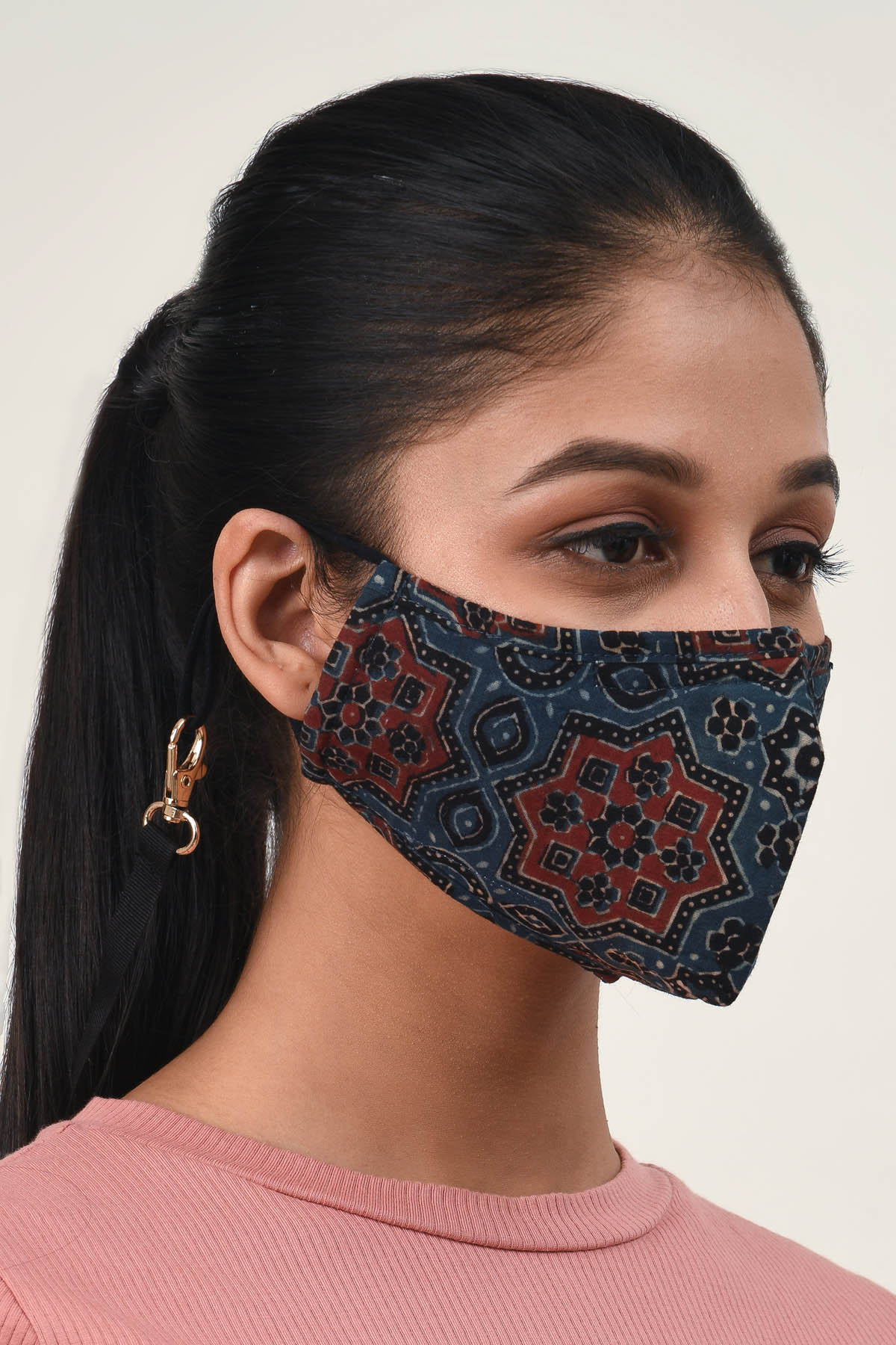STAR STRUCK Ajrakh Hand Block Printed cotton Reusable Mask/4 Layer Breathable /With Nosepin/Lab tested Antimicrobial/Antiviral/Coolit™/Handmade - image 5